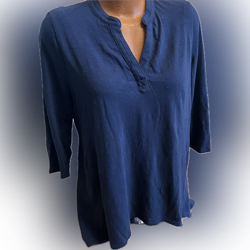 Chico’s cotton modal ultimate Henley tee top black notched neck 2 / L 14